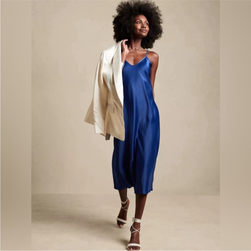 Royal blue, satin, midi Slip dress, Banana Republic, new with tags, size s